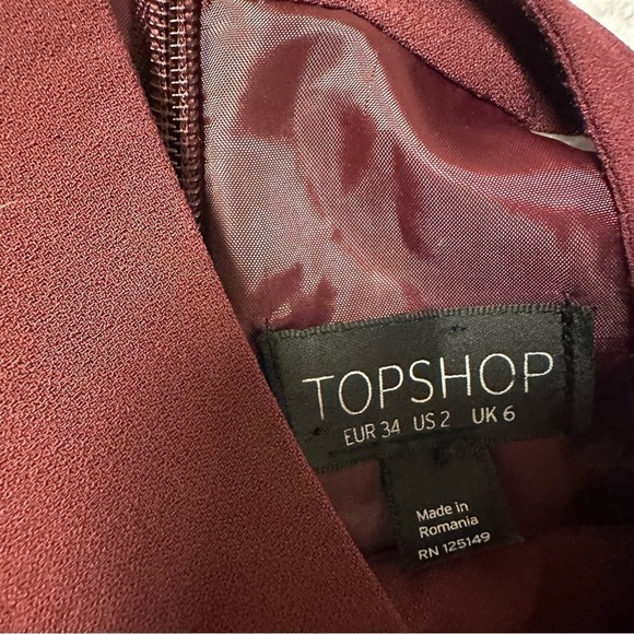 Topshop Plunge V Neck Maroon Jumpsuit Halter Sleeveless Straight Leg - Picture 9 of 11